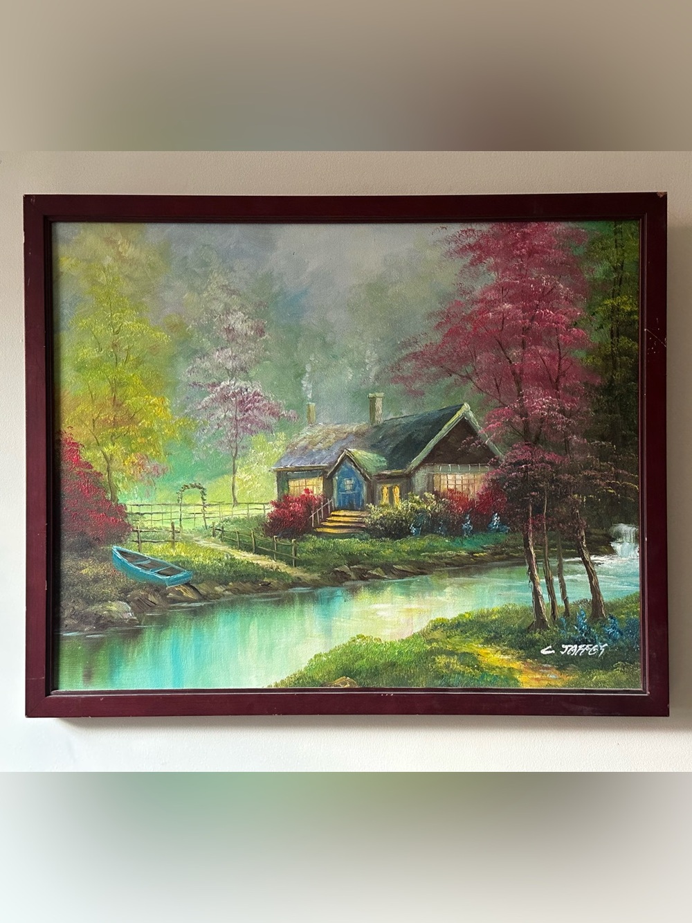 Original Art Cabin On The Lake Signed Framed